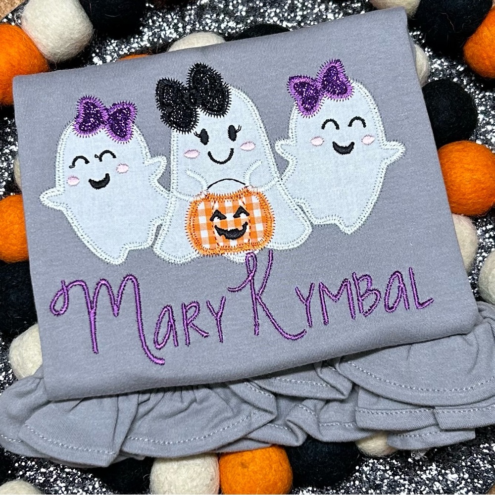 Girly Ghost Applique ruffle shirt custom made to order